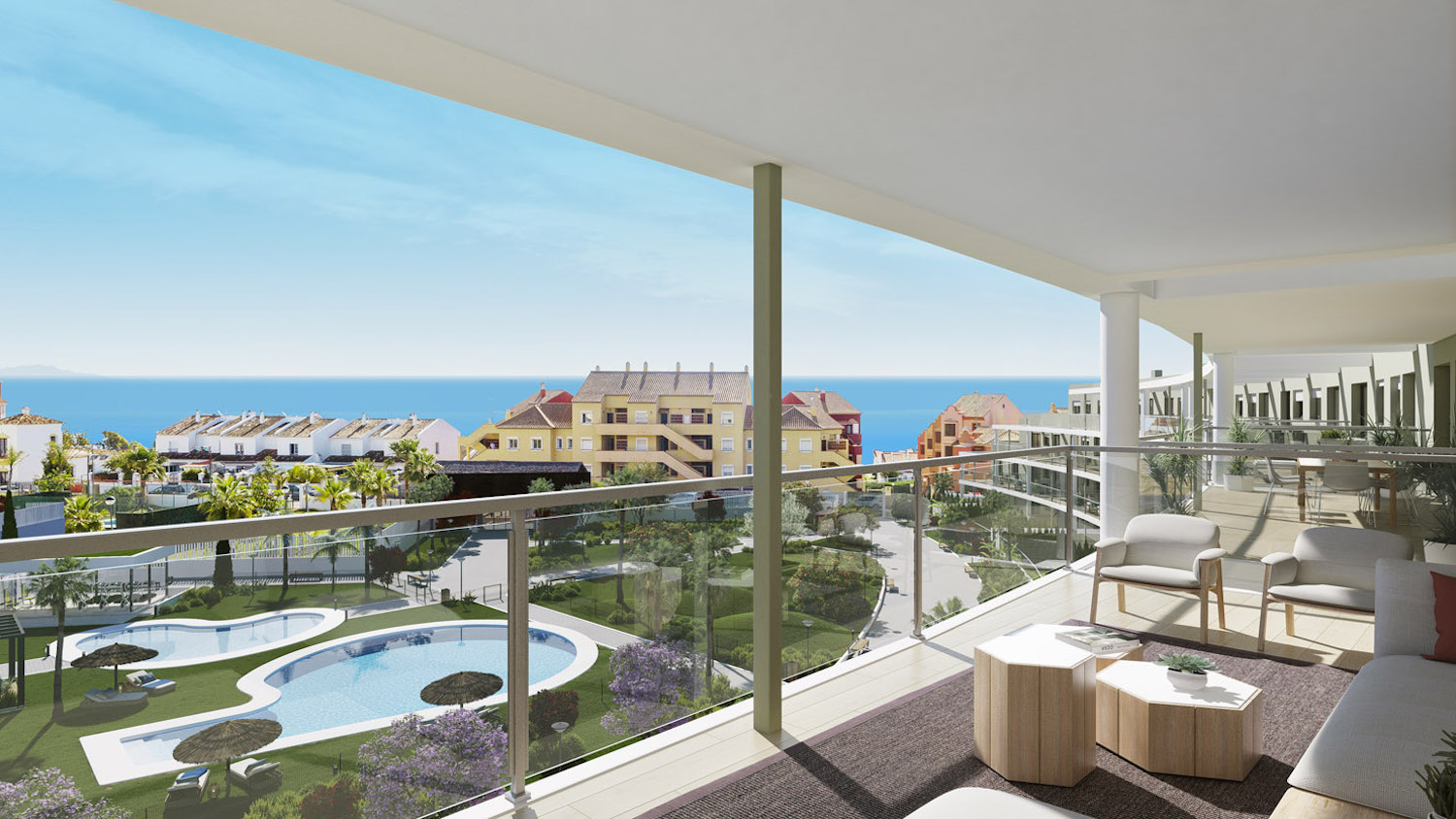Bright apartment with large terrace and views of the sea next to the beach