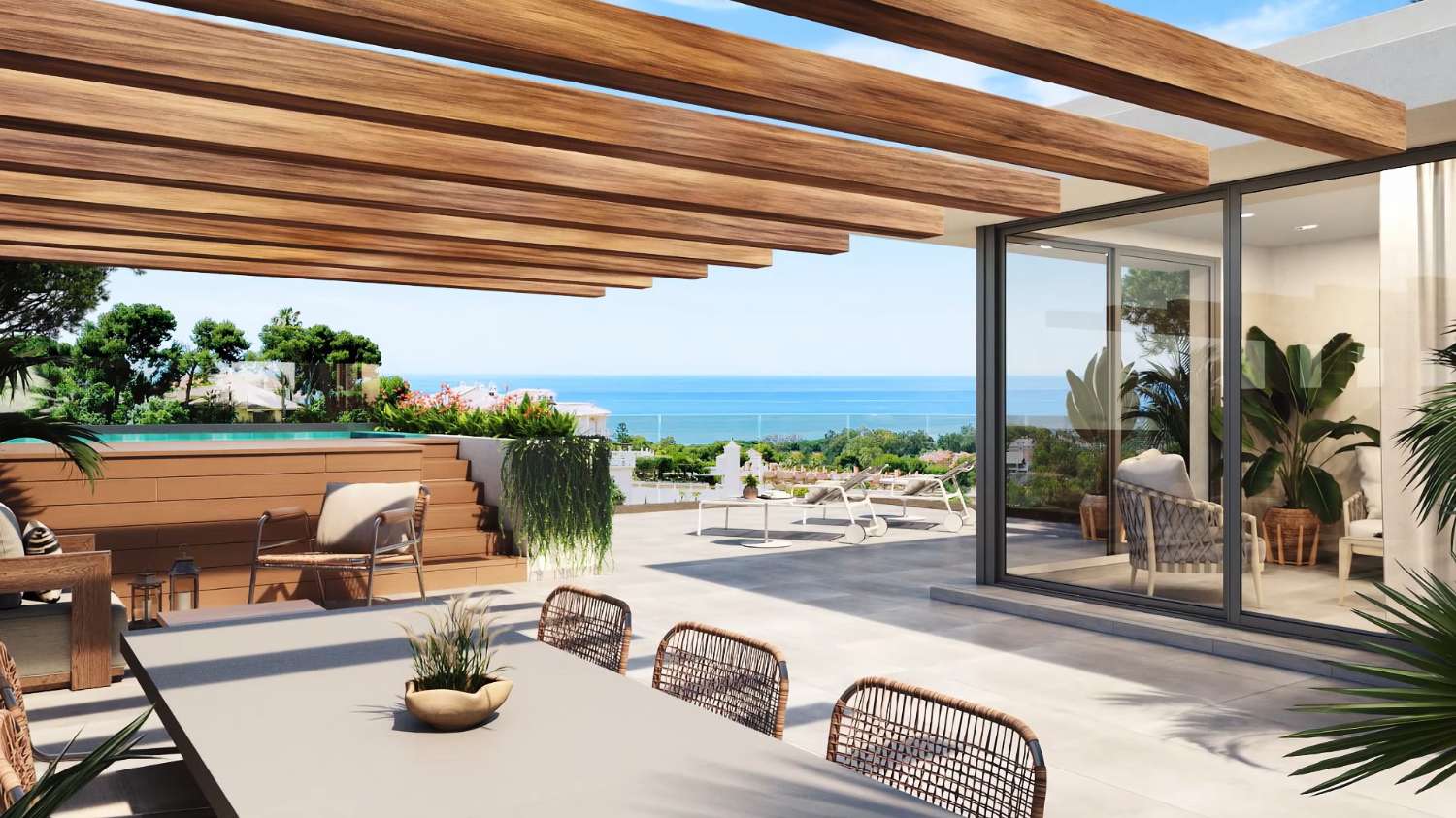 Appartement op de begane grond met uitzicht op zee en de tuin te koop in Cabopino, Marbella Oost.