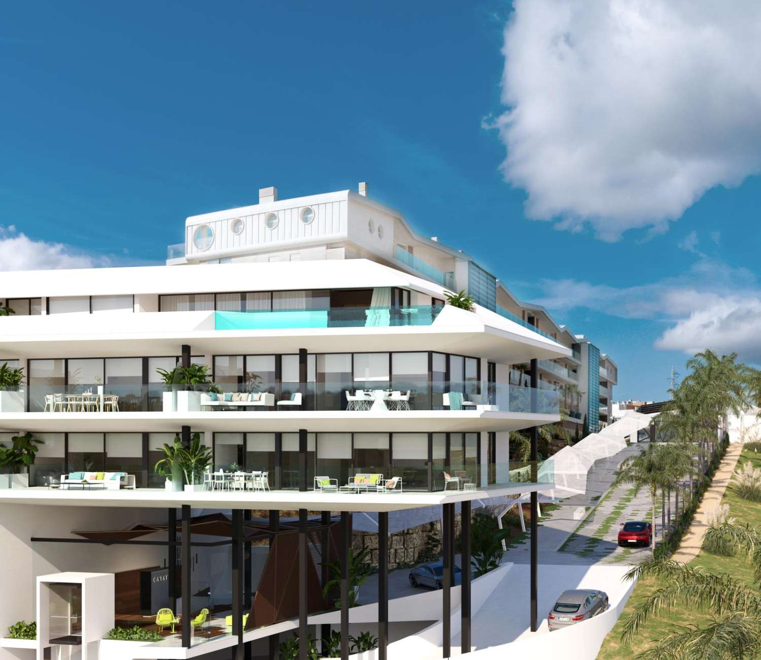 Spektakulär takvåning med 3 sovrum med lyxiga kvaliteter och havsutsikt, terrass på 60 meter