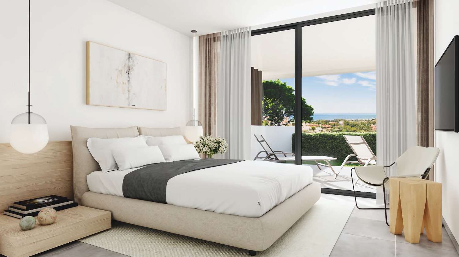Appartement op de begane grond met uitzicht op zee en de tuin te koop in Cabopino, Marbella Oost.