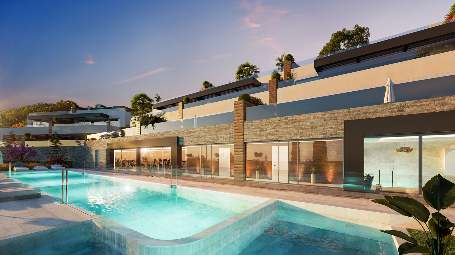 Zeer ruim nieuw appartement in natuurlijke omgeving, met drie slaapkamers met zwembad en privétuin van 128 m2 in Marbella