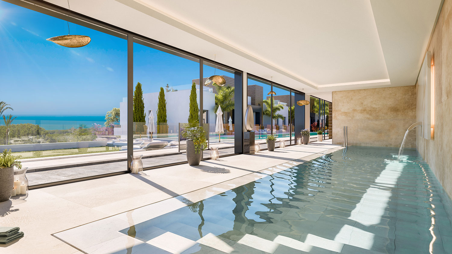 Nuovo appartamento molto spazioso in un ambiente naturale, con tre camere da letto con piscina e giardino privato di 128 m2 a Marbella