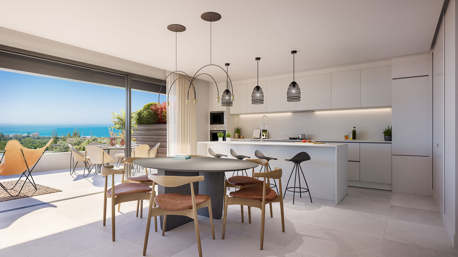 Sehr geräumige neue Wohnung in natürlicher Umgebung, mit drei Schlafzimmern mit Pool und privatem Garten von 128 m2 in Marbella